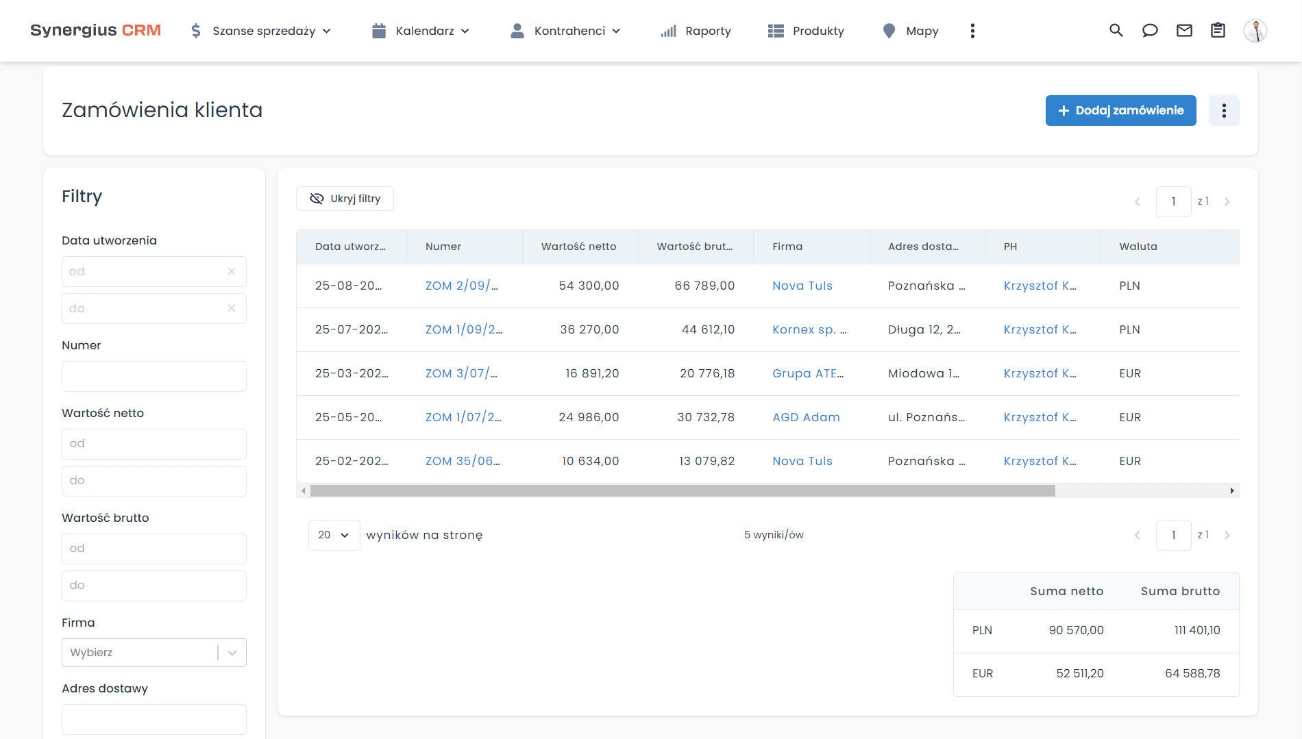 Polski CRM z listą zamówień