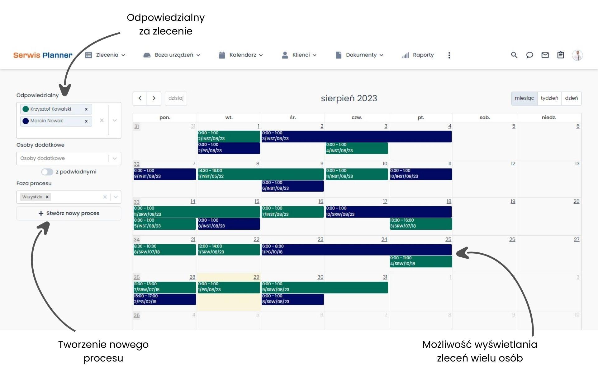 Moduł CRM połączony z serwisem - kalendarz zleceń