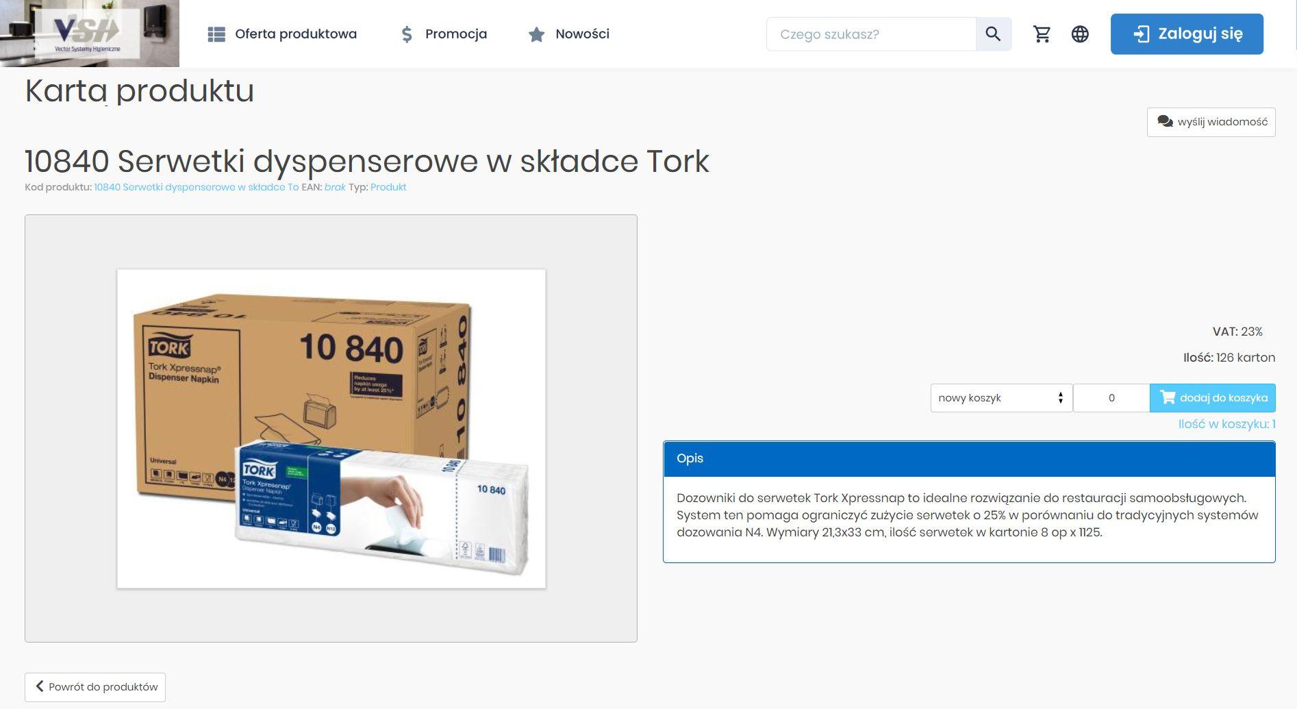 system b2b dla firmy Vector SH - dystrybutora urządzeń i artykułów higienicznych