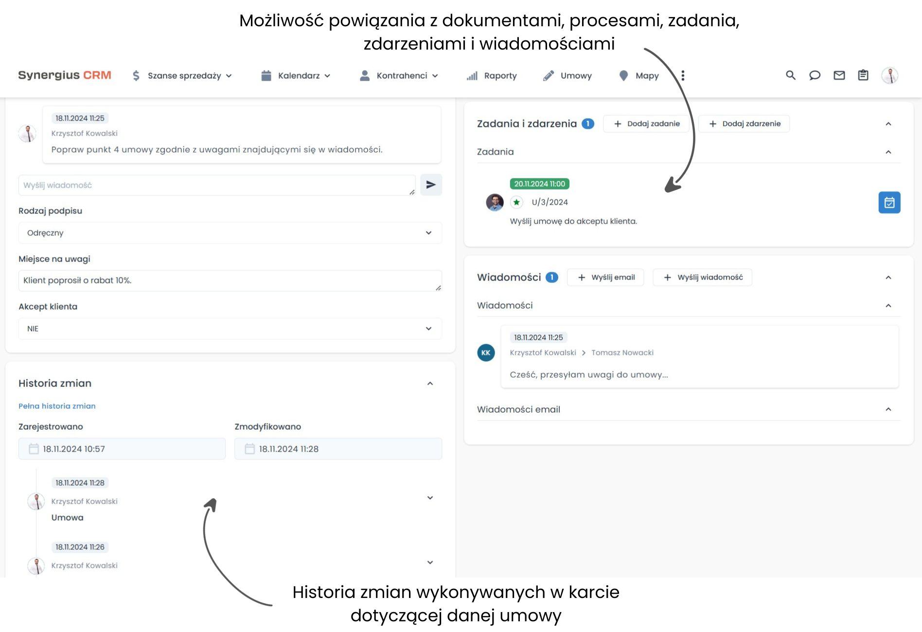 Informacje do zarządzania umowami.
