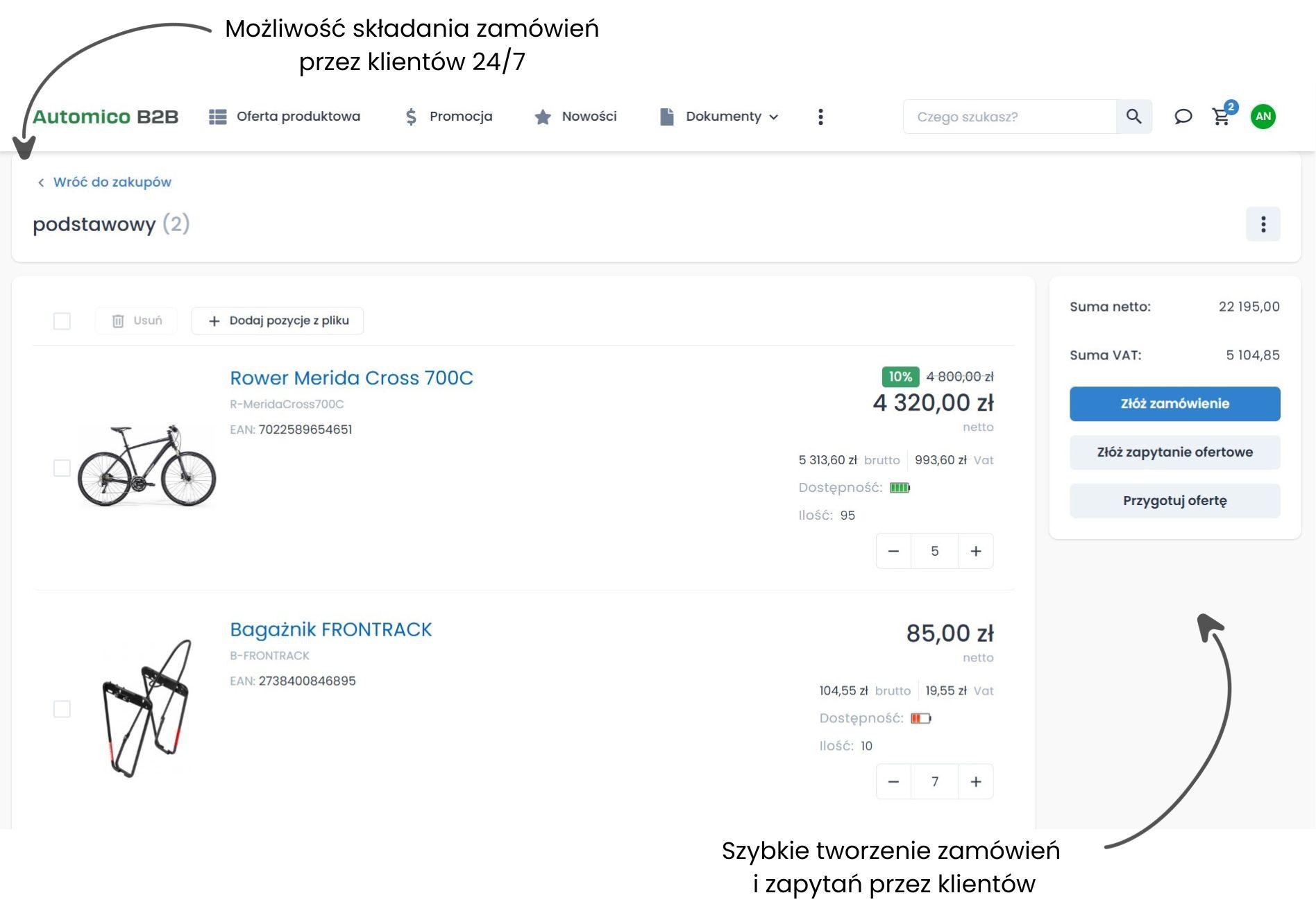 Koszyk klienta - integracja systemu CRM i platformy sprzedażowej.