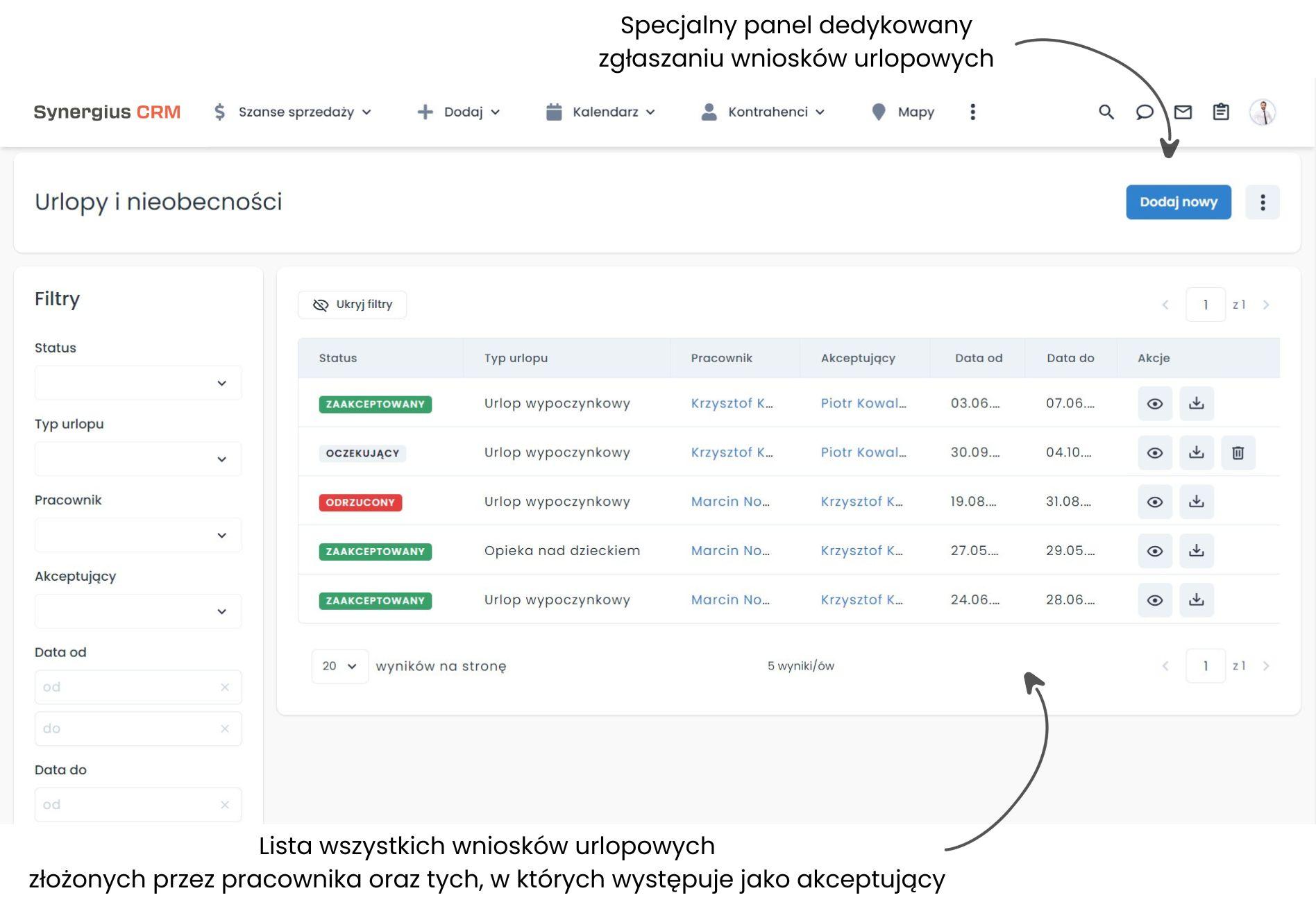 Zarządzanie urlopami - historia urlopów.
