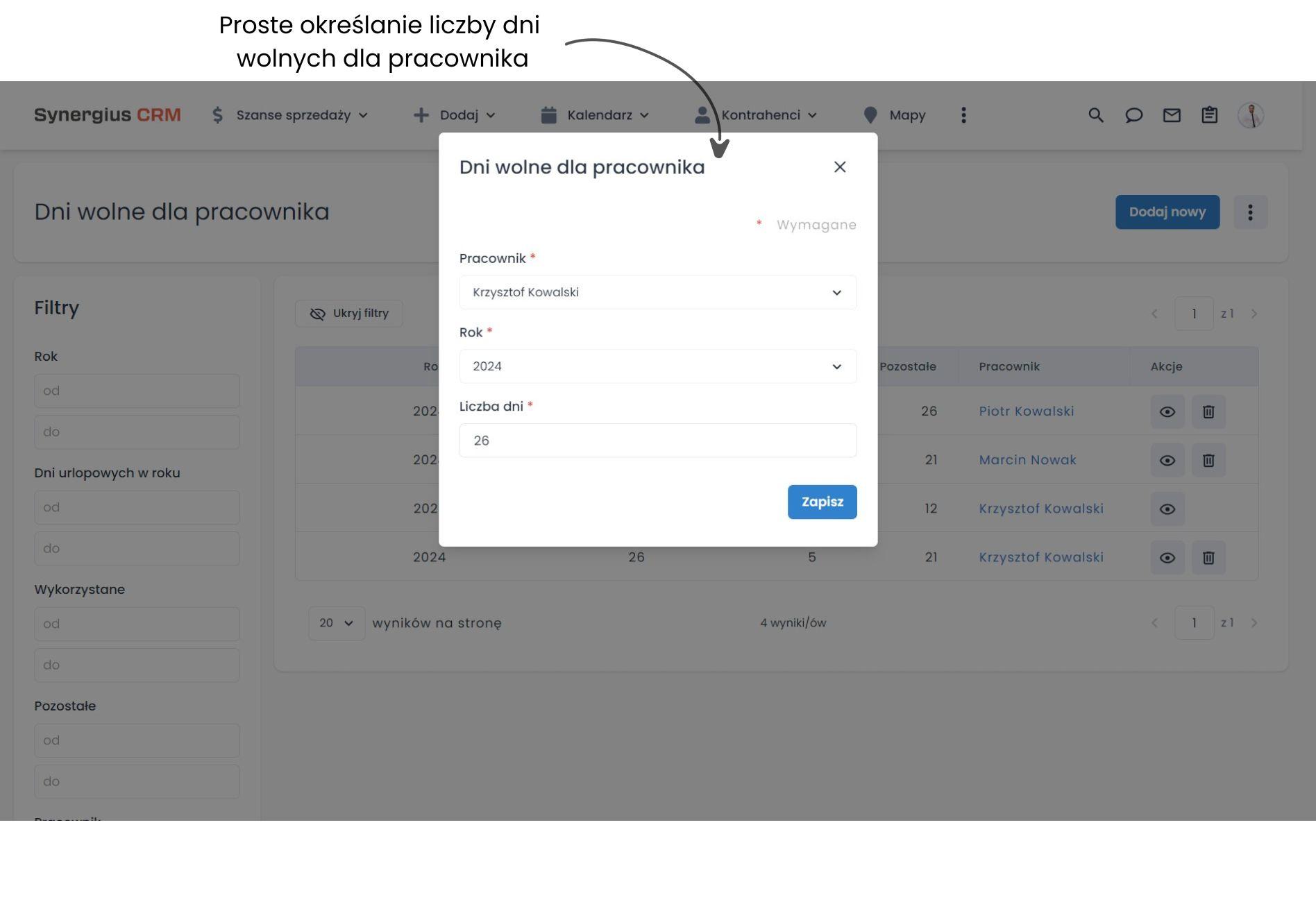 Zarządzanie urlopami - dodawanie wymiaru urlopu.