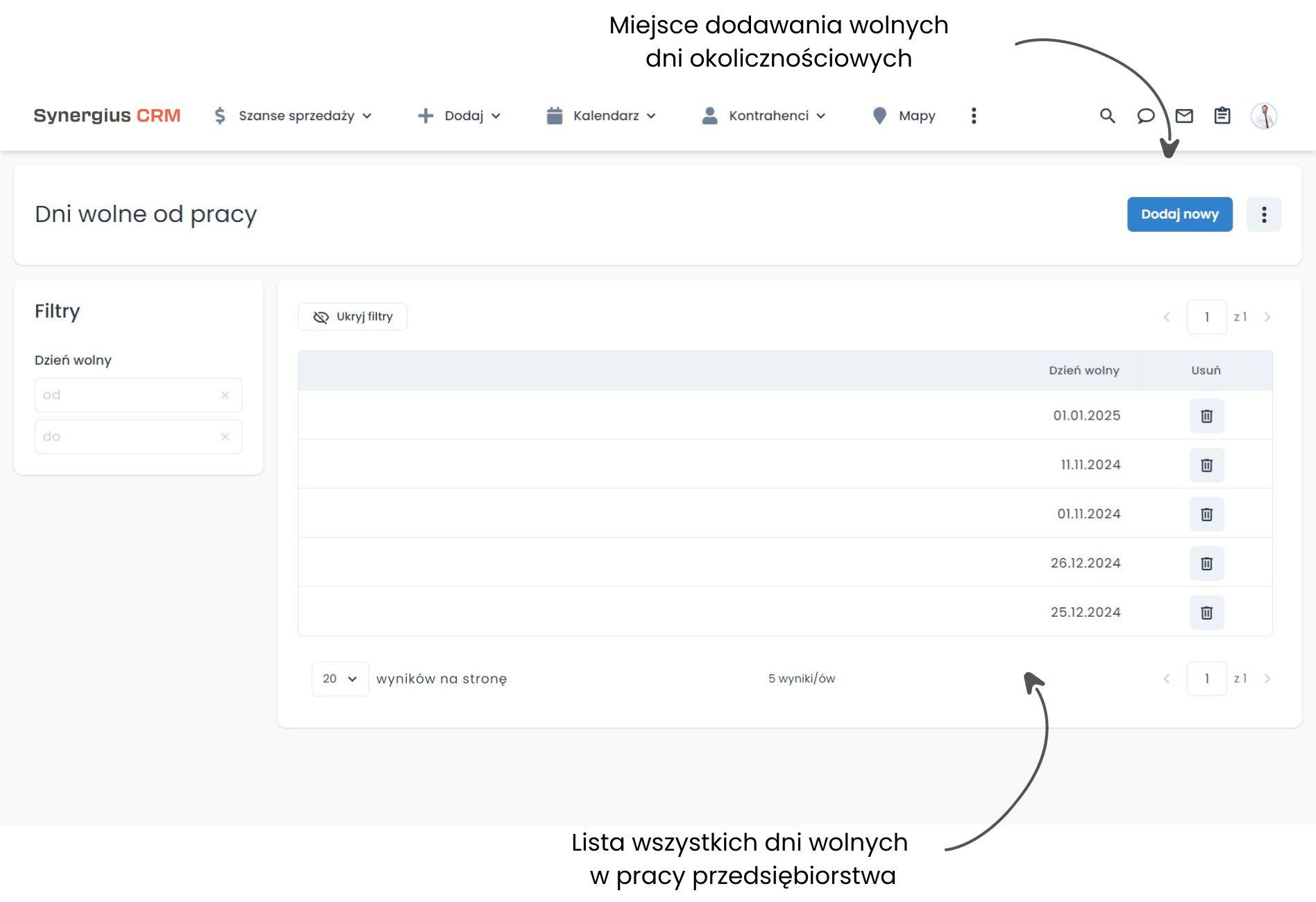 Zarządzanie urlopami - dni świąteczne.